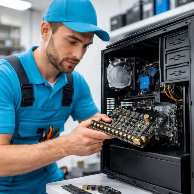 Мастер устанавливает звуковую карту на ПК в Самаре